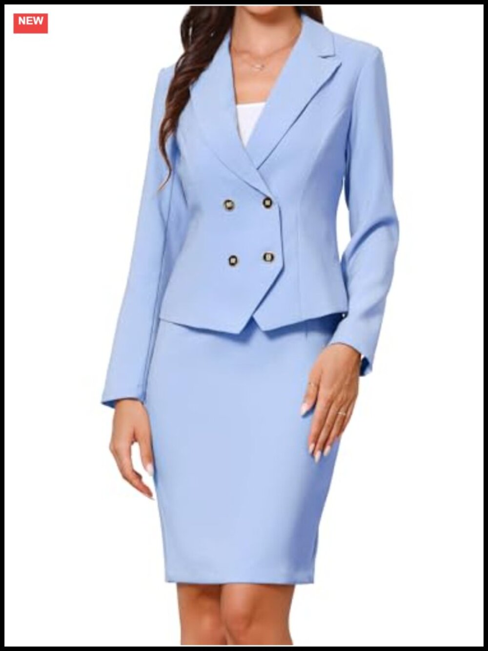 Women's Double Breasted Blazer & Pencil Skirt Suit Set